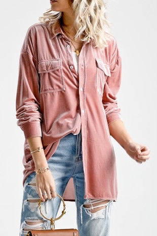 ROXY Rib Velvet ButtonDown Collared Top