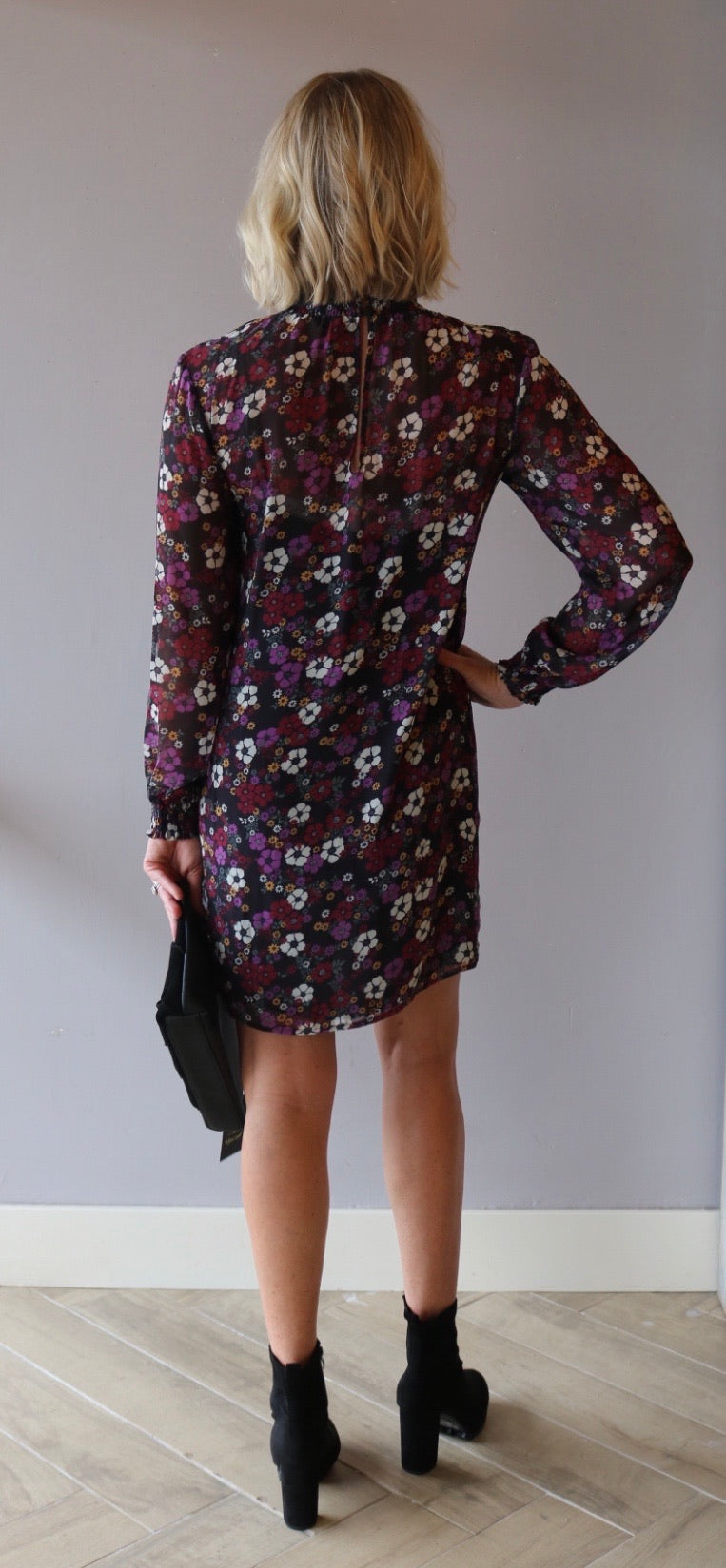 *BOBI BLACK Floral OLSEN Smock Neck Dress
