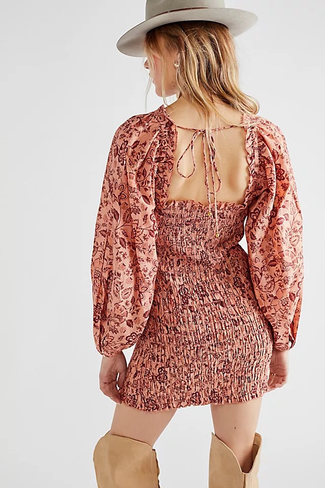 FREE PEOPLE Floral SMOCK IT TO ME Mini Dress