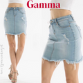 GAMMA HiRise Distressed FrayHem Stretch Denim Skirt