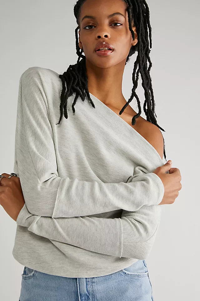 FREE PEOPLE Thermal FUJI OffShoulder Top w/Thumbholes