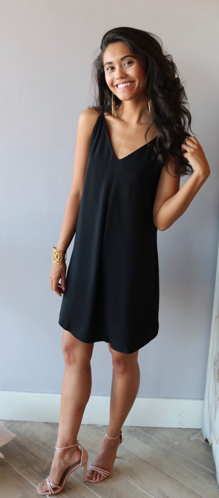 ABOVE THE CUT Lasercut Back Strappy Chiffon Shift Dress