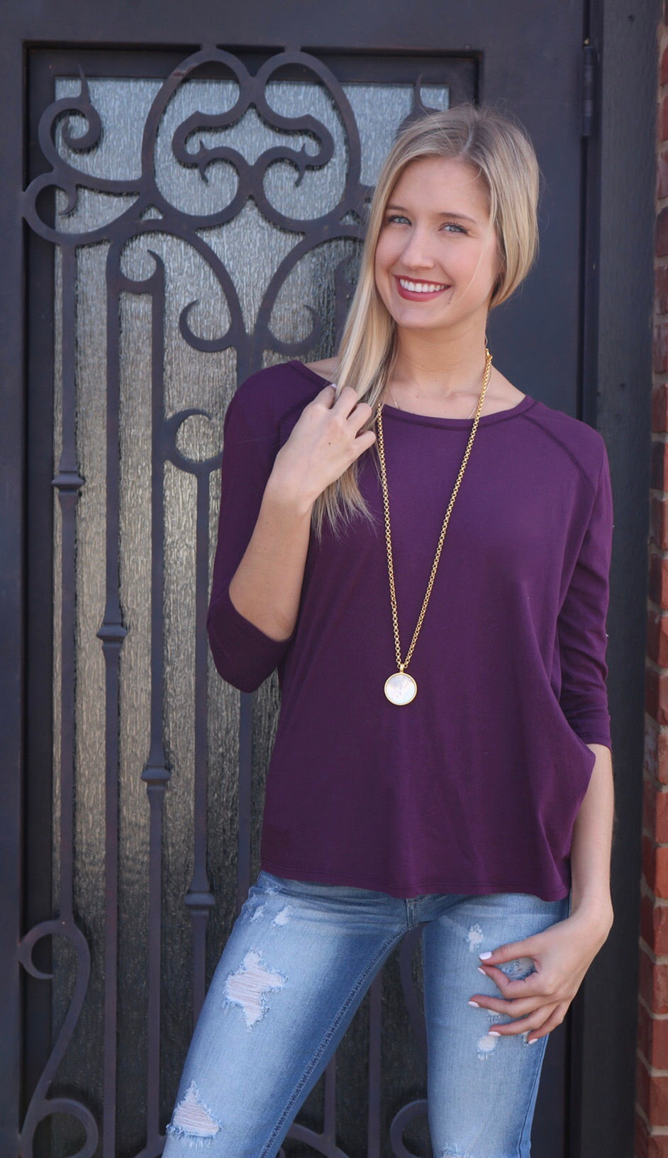 BOBI Eggplant MARVEL Open X-Back Lightweight Jersey Top