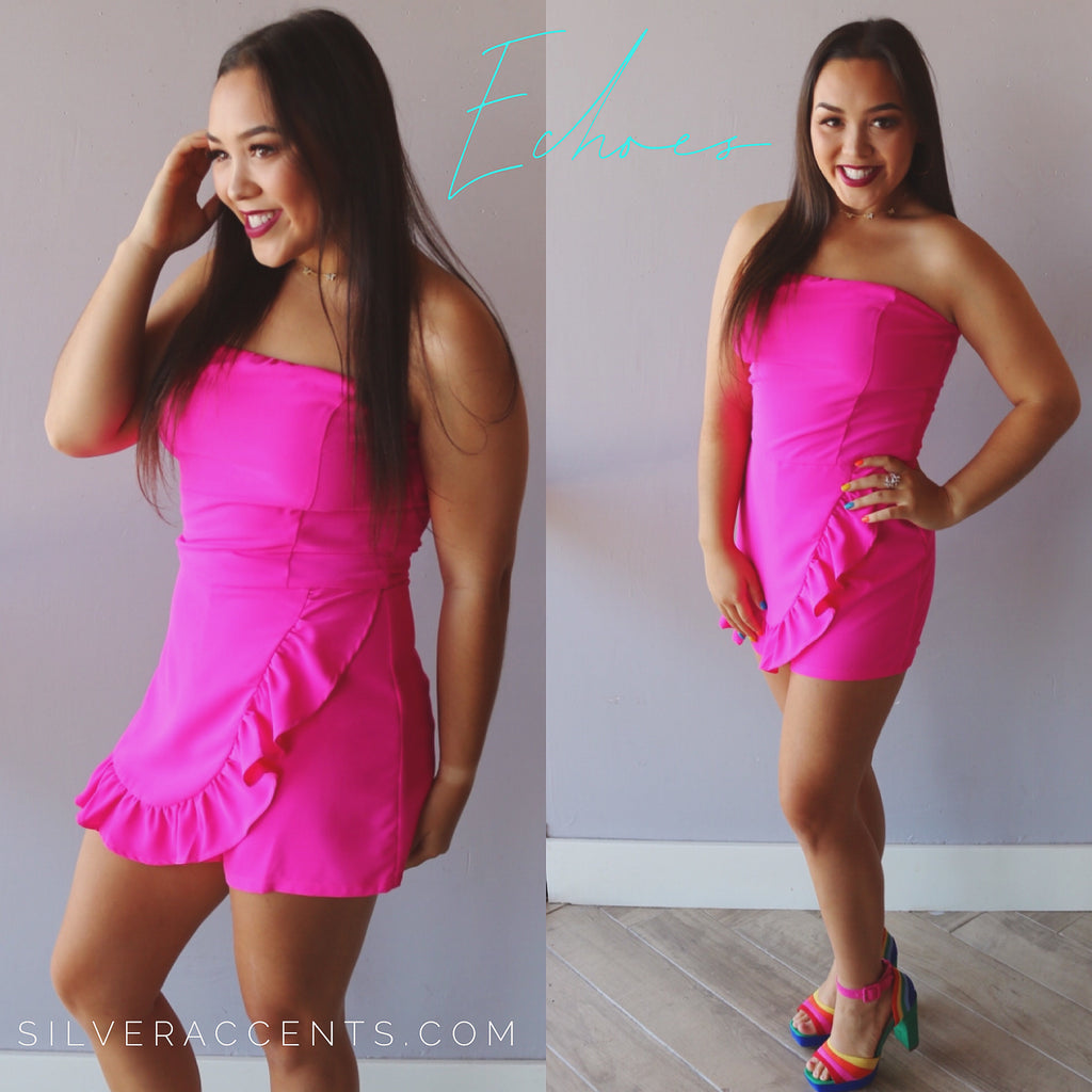 ECHOES Strapless RuffleSkort Short Romper
