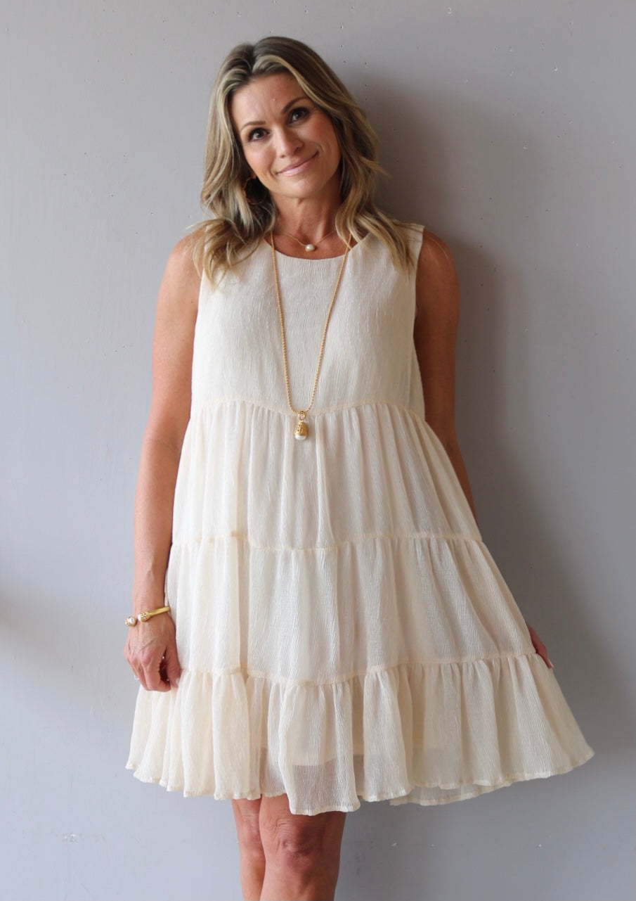 RETREAT Tiered Babydoll Textured Dress