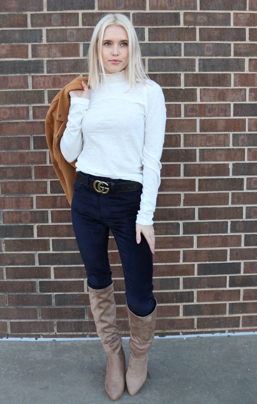 FREE PEOPLE MockNeck CAROLINE Ruched Jersey Top