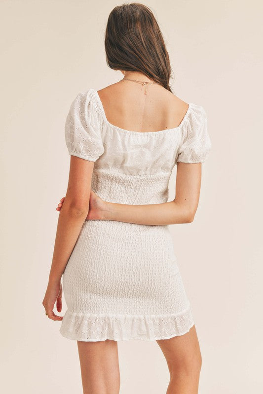 TRADITIONS Eyelet SquareNeck Smock Dress