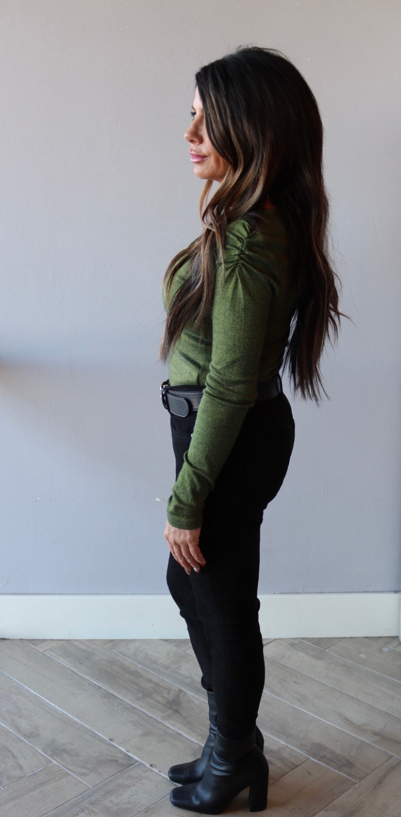 MICHAEL STARS RoucheSleeve BARBARA ScoopNeck ShineJersey Top