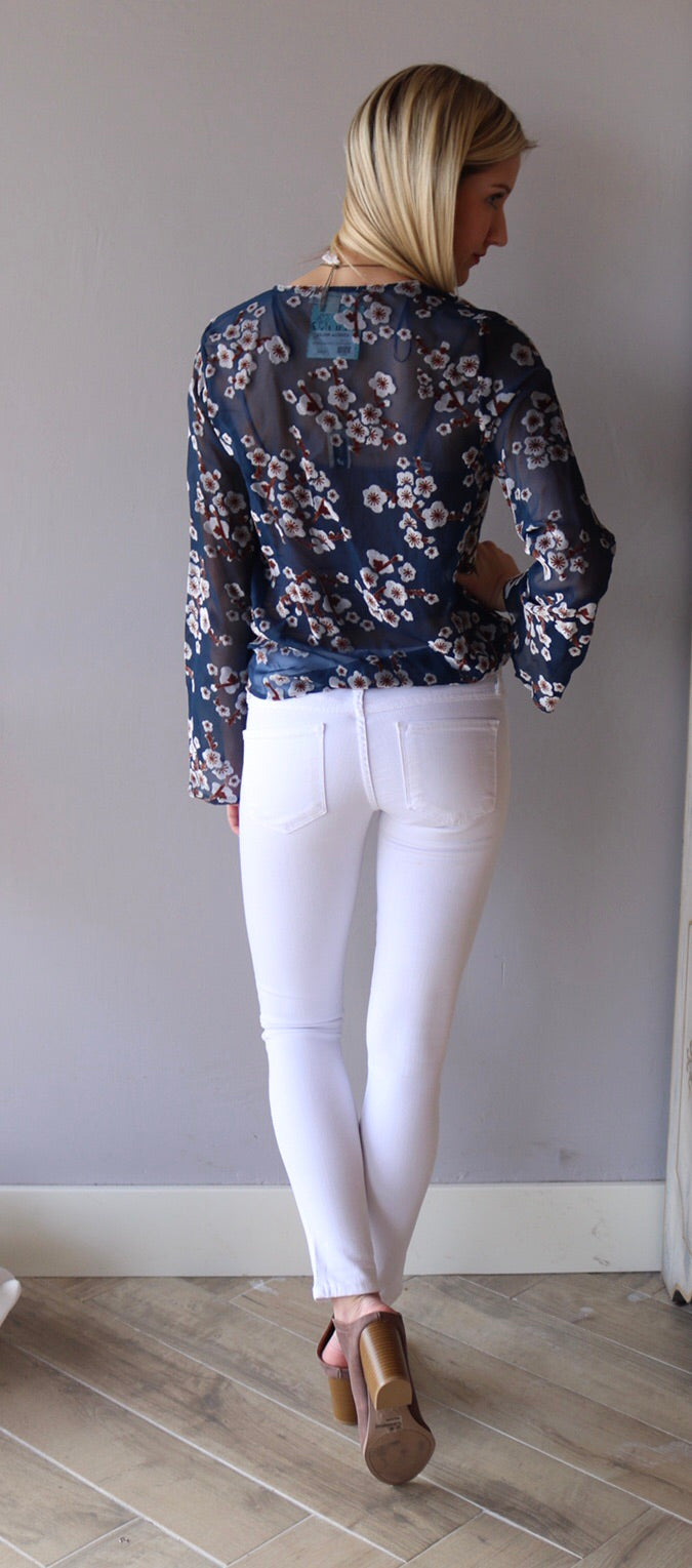 BLOSSOM Velvet Burnout Surplice CrossOver Top