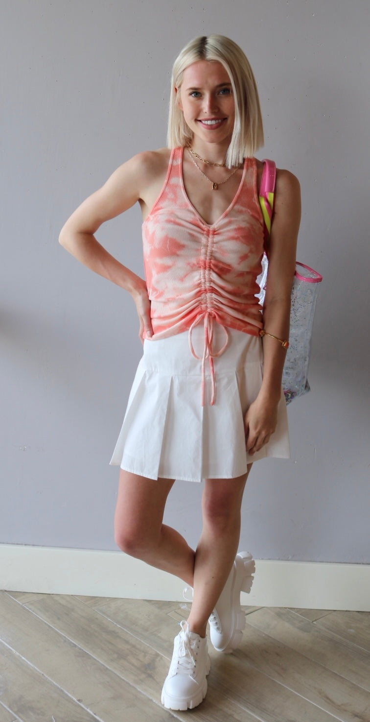 *BOBI Tie-Dye BENTLEY Ribbed Gathered-String Tank