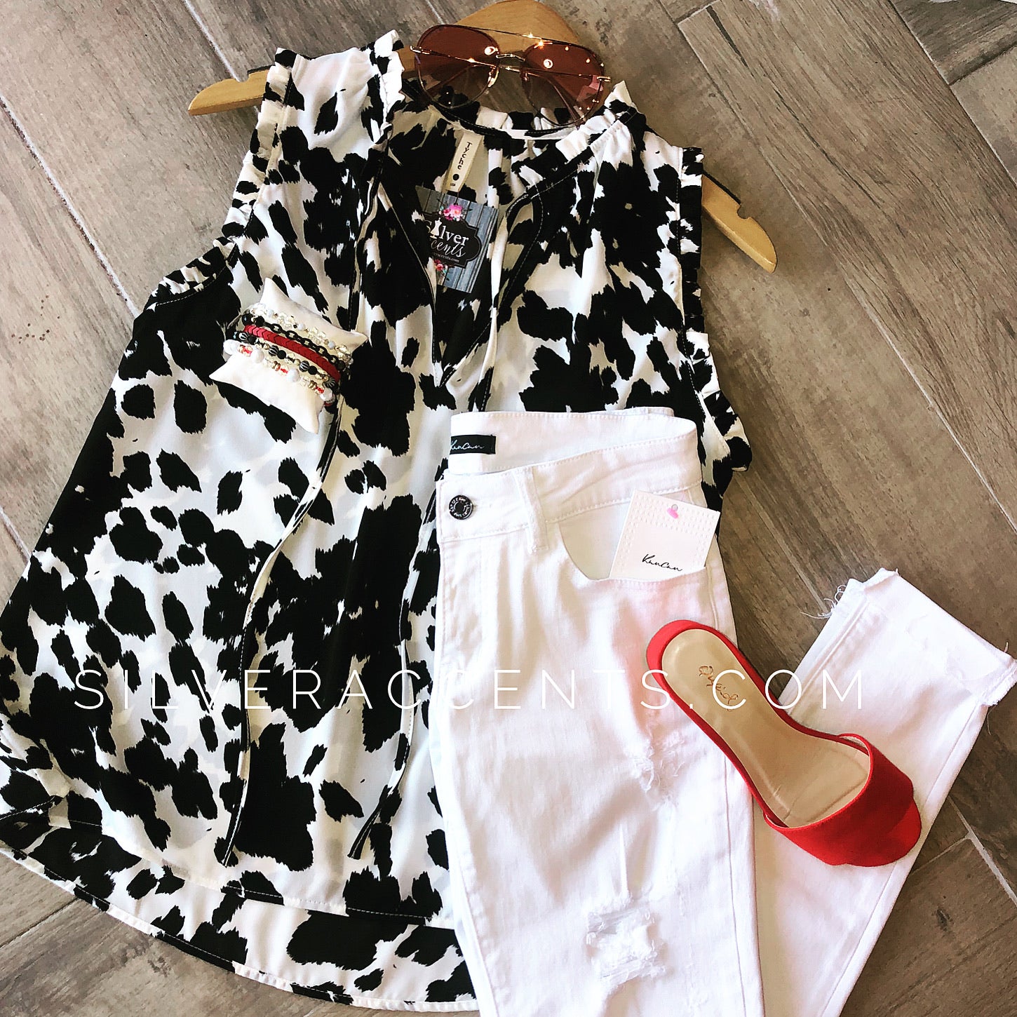 TAURUS Animal Print RuffleNeck TieFront Top