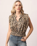 Another Love BROGAN Print Shoulder Pad Cinch Waist Top