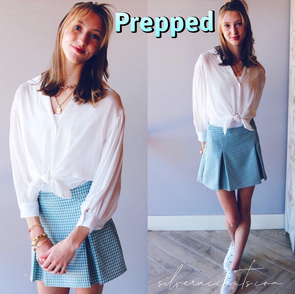 PREPPED Pleated Plaid Mini Skirt