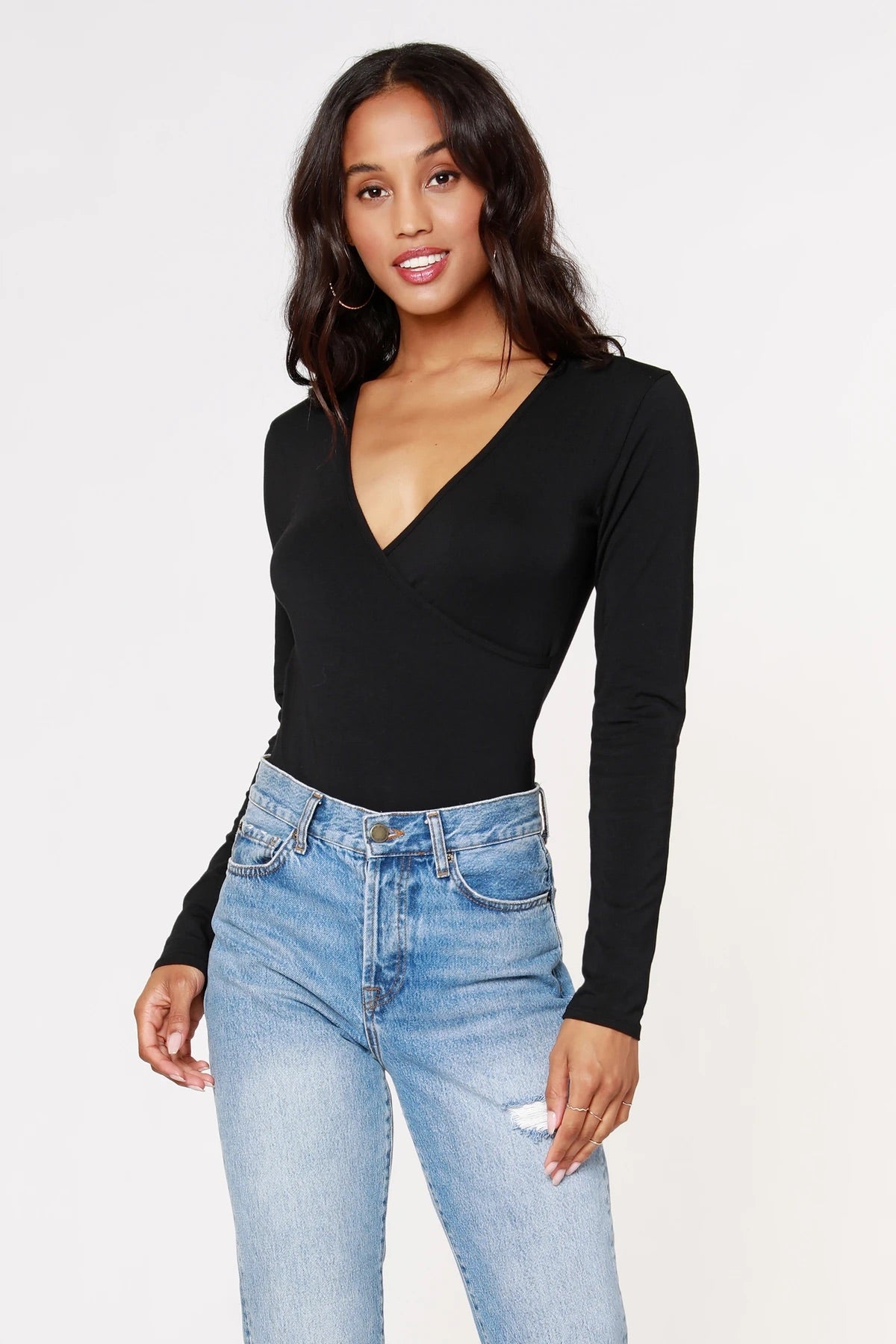BOBI Modal Jersey THRILLER Surplice Bodysuit Top