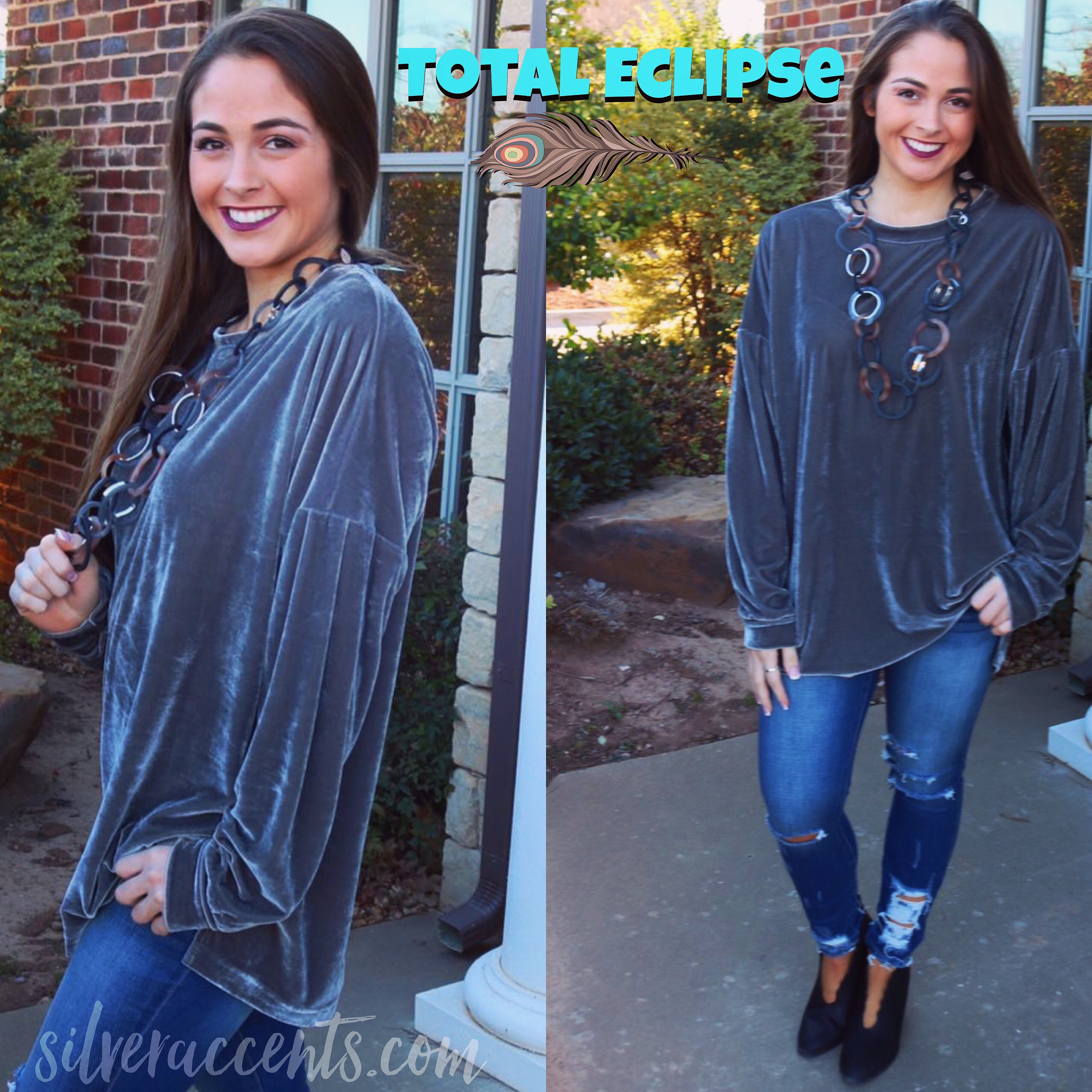 TOTAL ECLIPSE Velvet DropShoulder LongLeeve CrewNeck Top