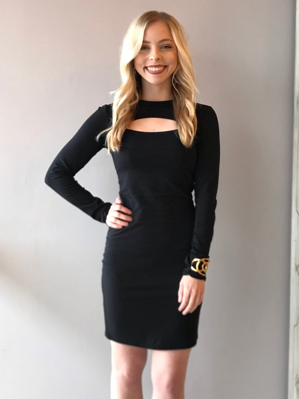 BOBI CROSSFIRE Keyhole Long Sleeve Modal Jersey Bodycon Dress