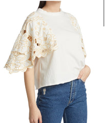 FREE PEOPLE Embroidered ANGEL Cotton Jersey Tee