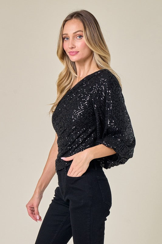 DEVON Sequin OneShoulder Top