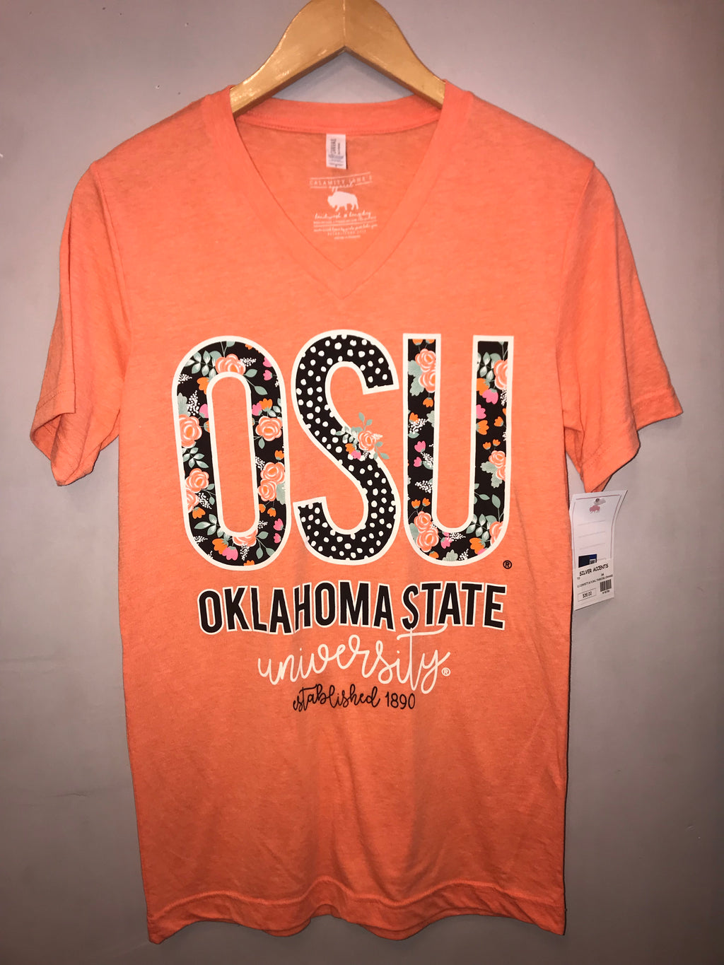 CALAMITY JANE Confetti & Floral V Neck OSU Tee Top