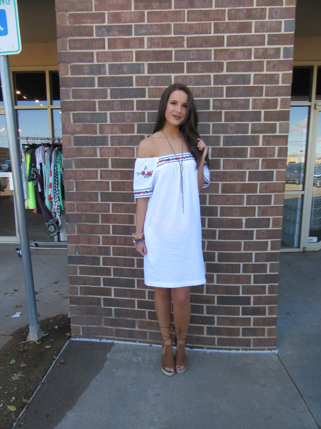 LUAU Embroidered OffShoulder Woven Dress