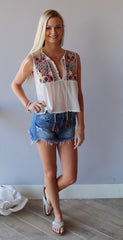 FREE PEOPLE Print LOHRI Embroidered Tie Tank Top