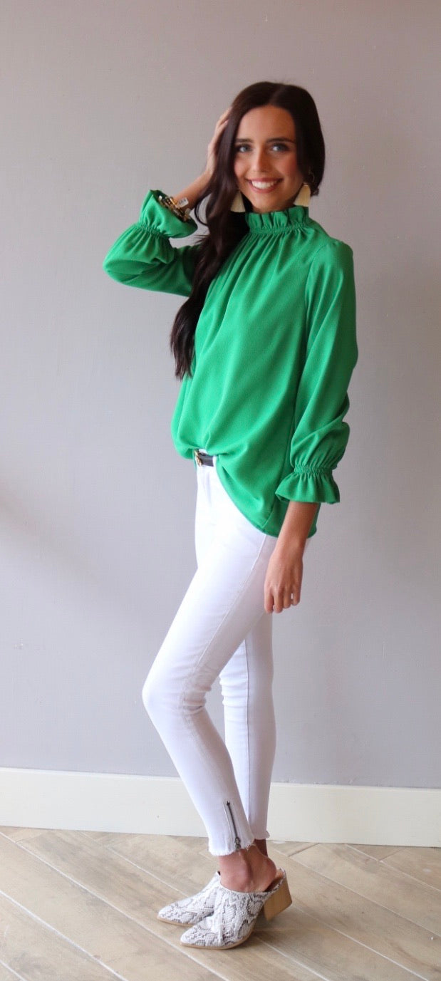 ESCAPE RuffleNeck/Sleeve 3/4 Sleeve Top