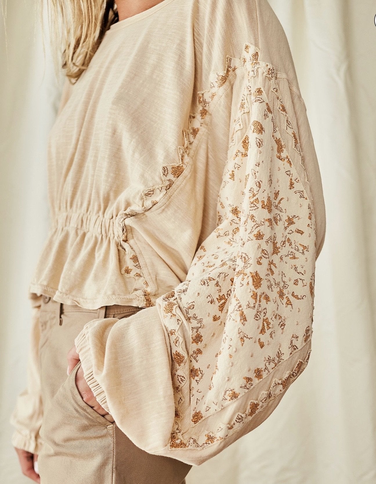 FREE PEOPLE Patchwork THROWBACK MineralWash Print Top