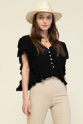 VNeck ROAST Ruffle Hem Tieback Top