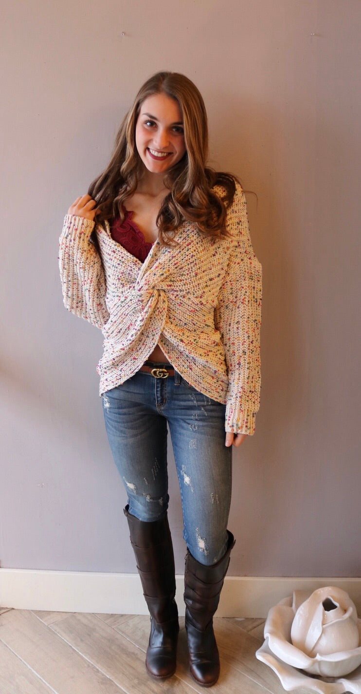 CONFECTION Multi Polka Dot Reversible Twist Sweater Top