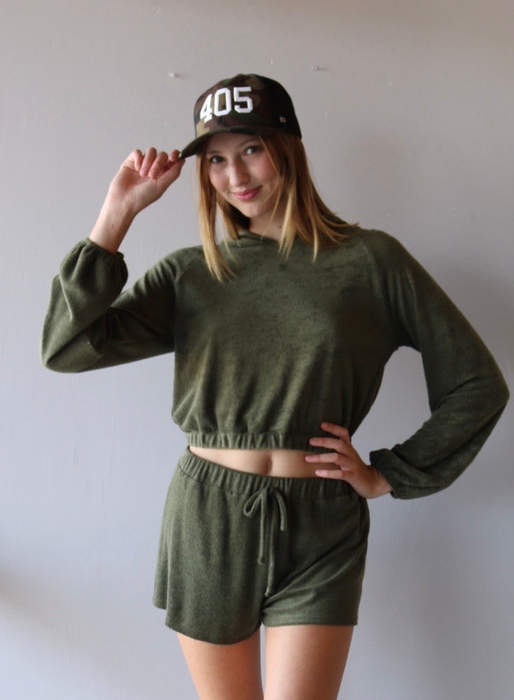 STARK 2pc TerryKnit Cropped Hoodie/Short Set