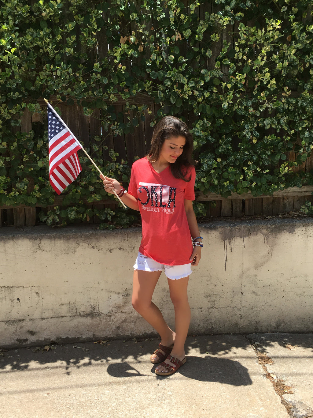 OKLA AMERICAN PROUD Red Triblend V-Neck Tee Top
