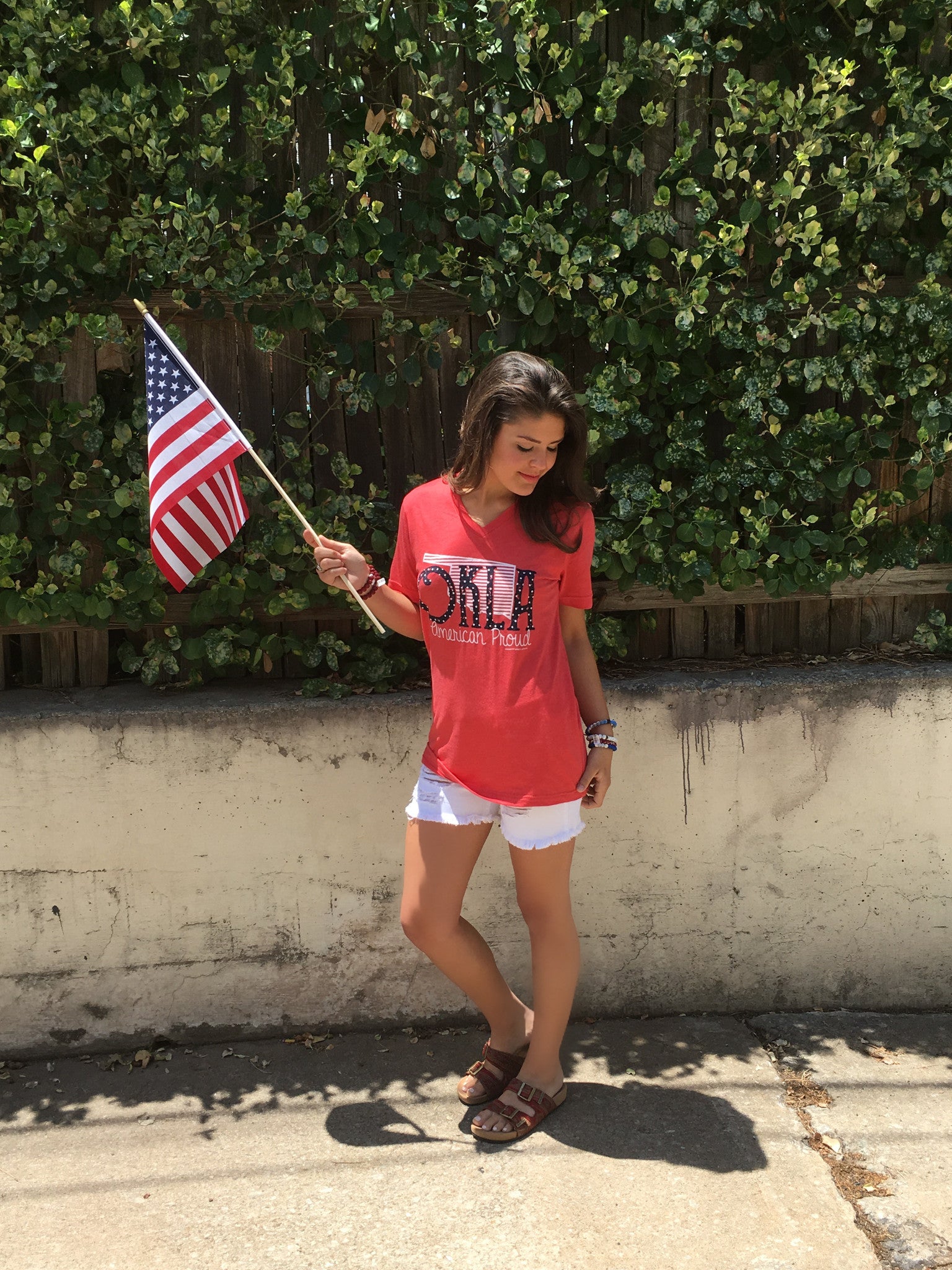 OKLA AMERICAN PROUD Red Triblend V-Neck Tee Top