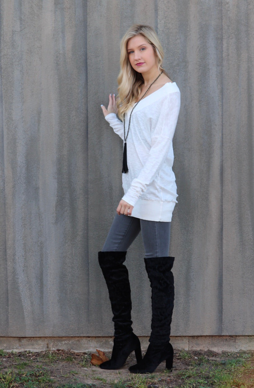 BOBI Slub Jersey JUDGEMENT DAY V-Neck RibKnit Trim Tunic Top