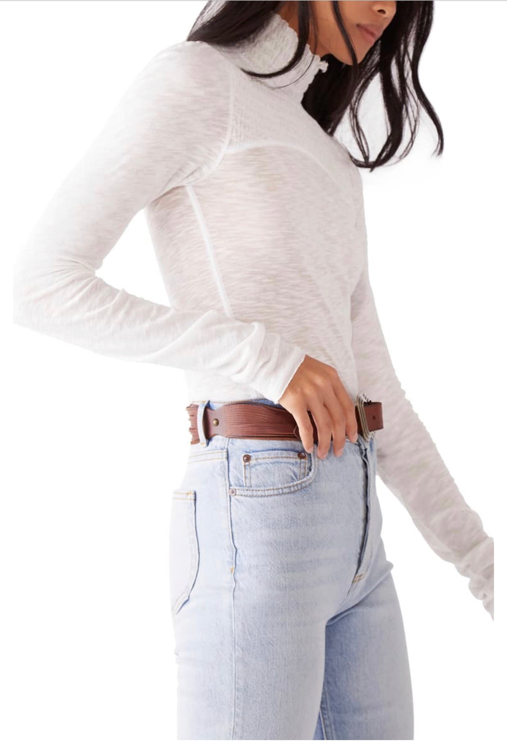 FREE PEOPLE MockNeck CAROLINE Ruched Jersey Top