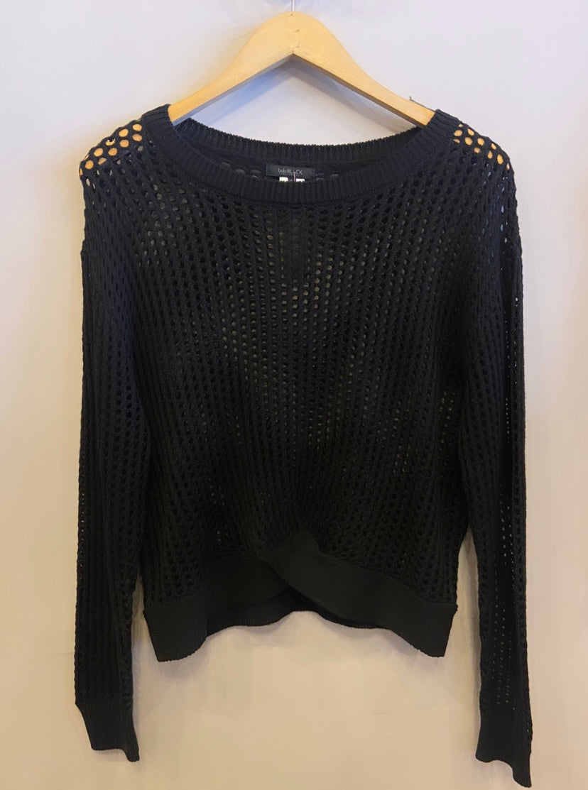 BOBIBLACK Open Weave SIP Surplice Hem Sweater