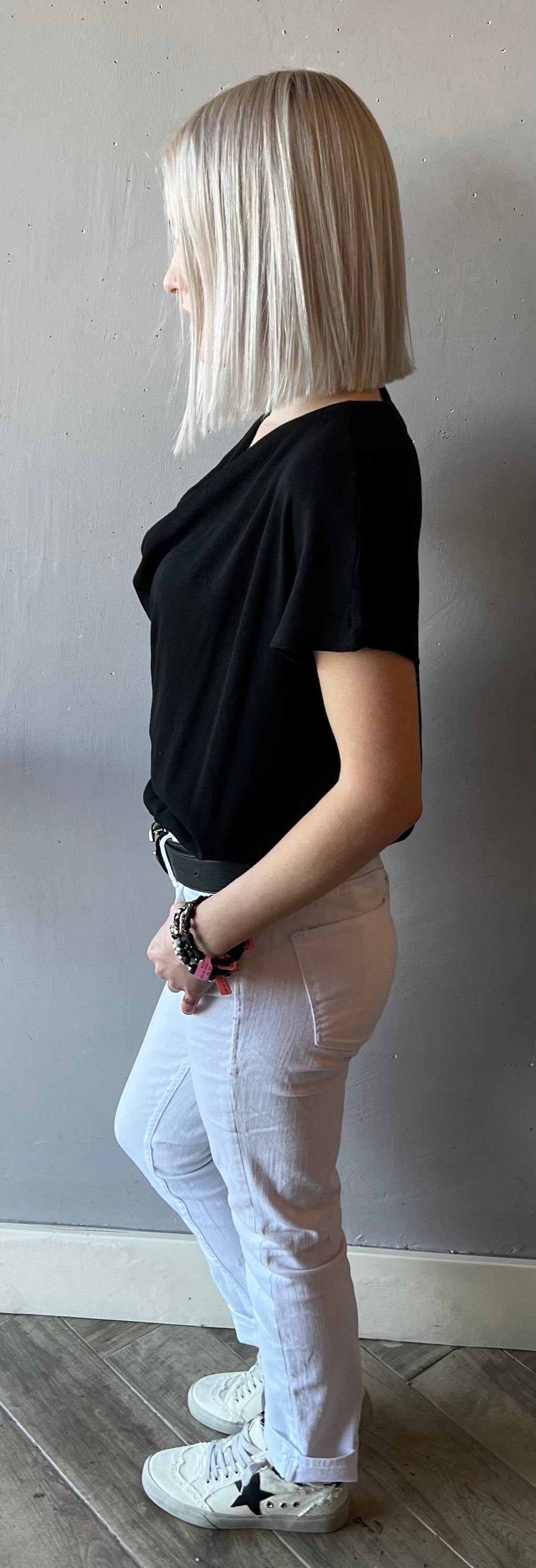 BOBI  Drape~Neck GRAYSON Ribbed~Neck Top