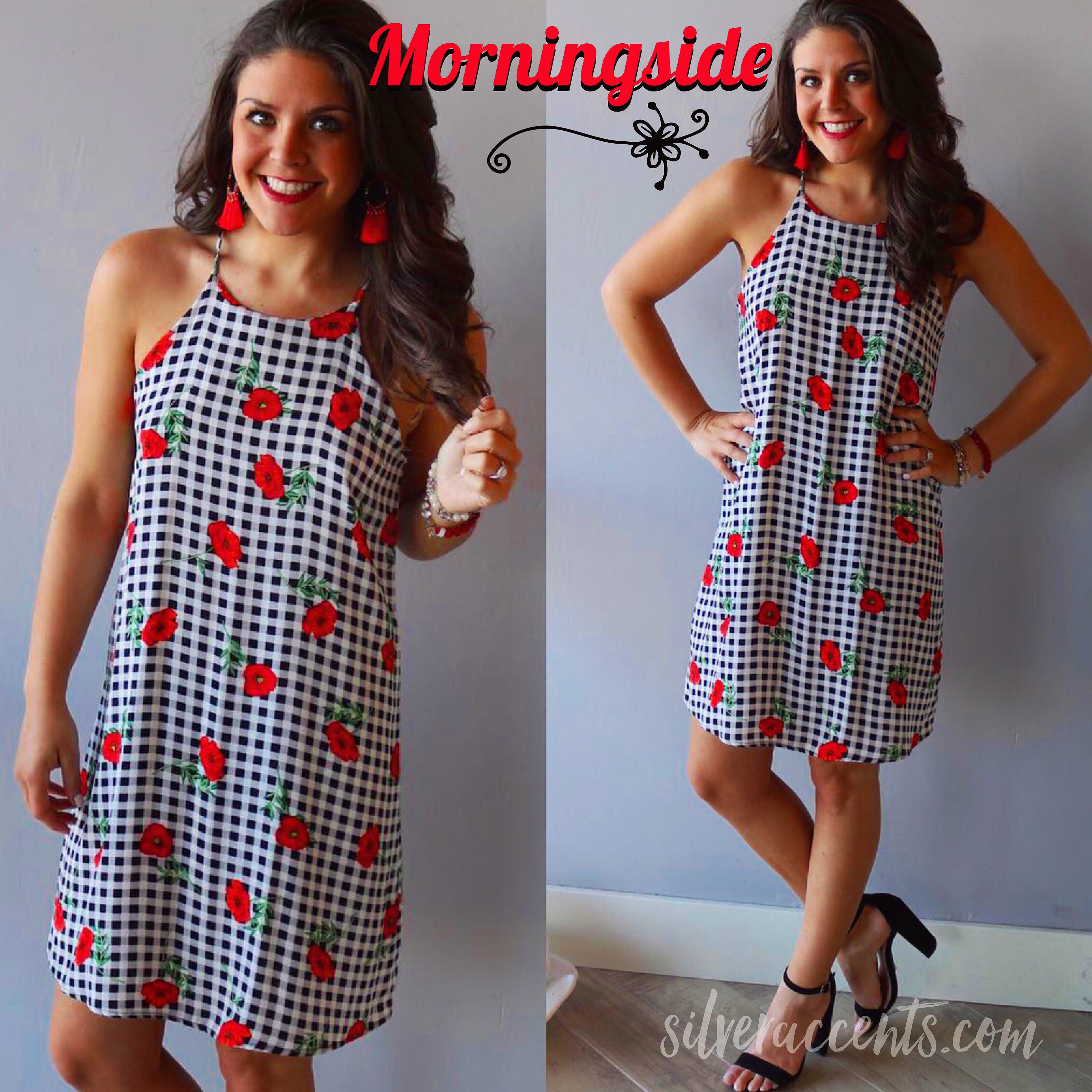 Everly MORNINGSIDE Gingham/ Floral A-Line Chiffon Dress