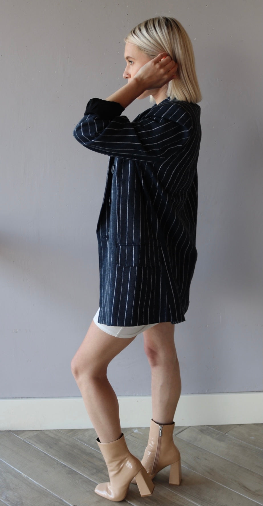 FREE PEOPLE Navy Combo ASHBY Pinstripe Blazer Jacket