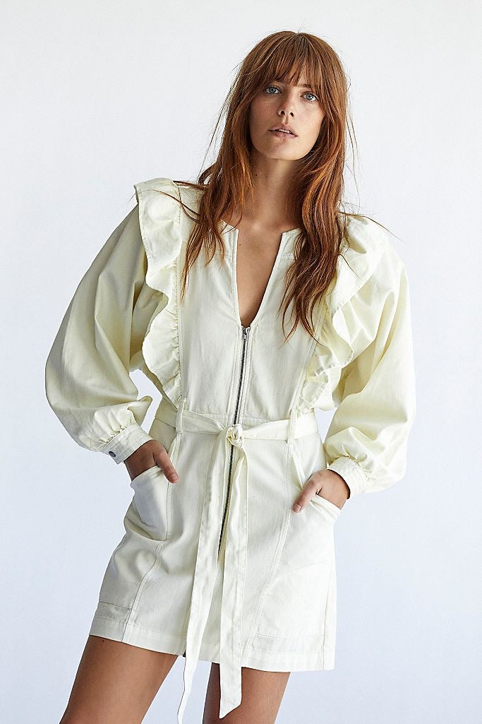 FREE PEOPLE Zipfront IMOGENE RuffleTrim TieWaist Dress