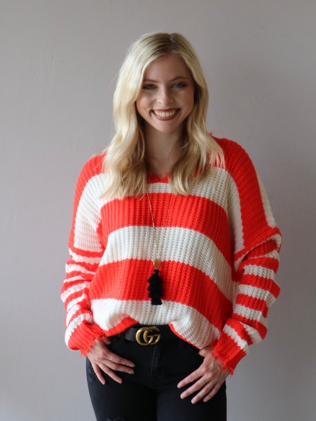 PALMETTO ColorBlock Stripe DistressedEdge Sweater Top