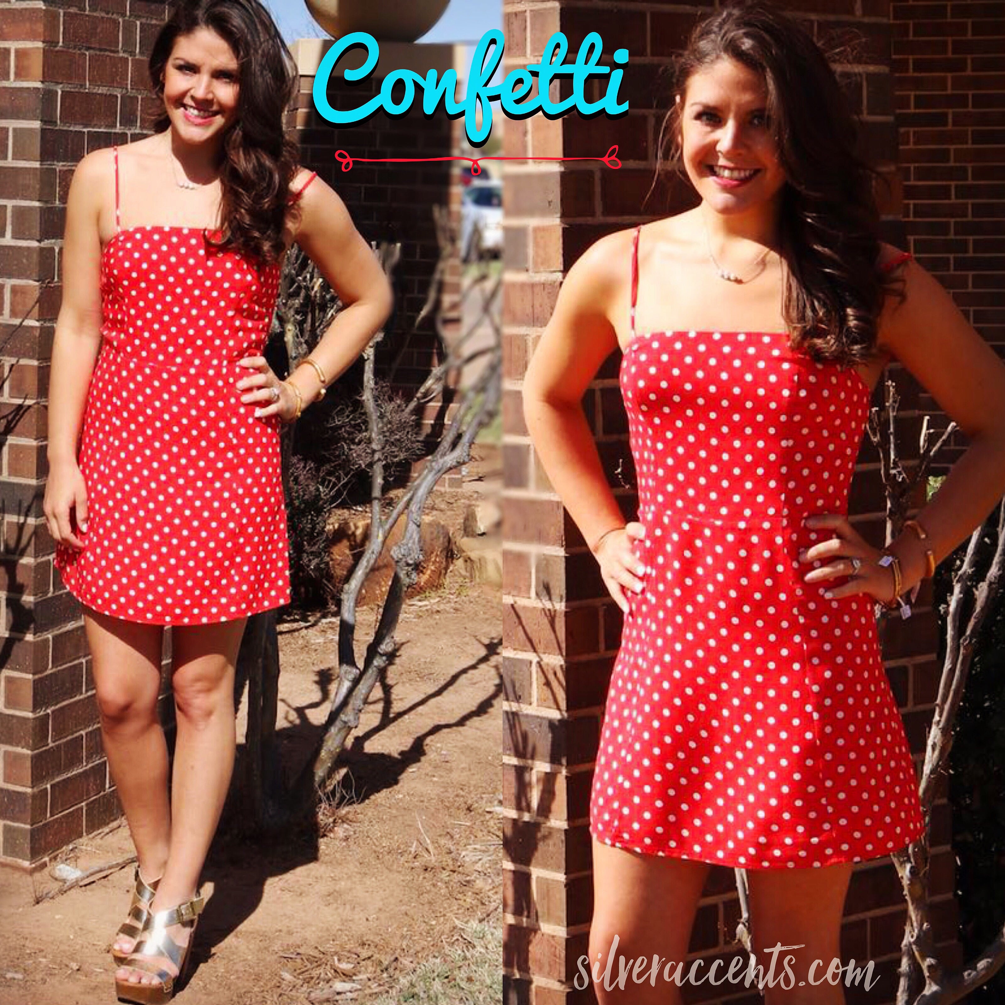 CONFETTI Polka Dot Spaghetti Strap SmockBack Dress