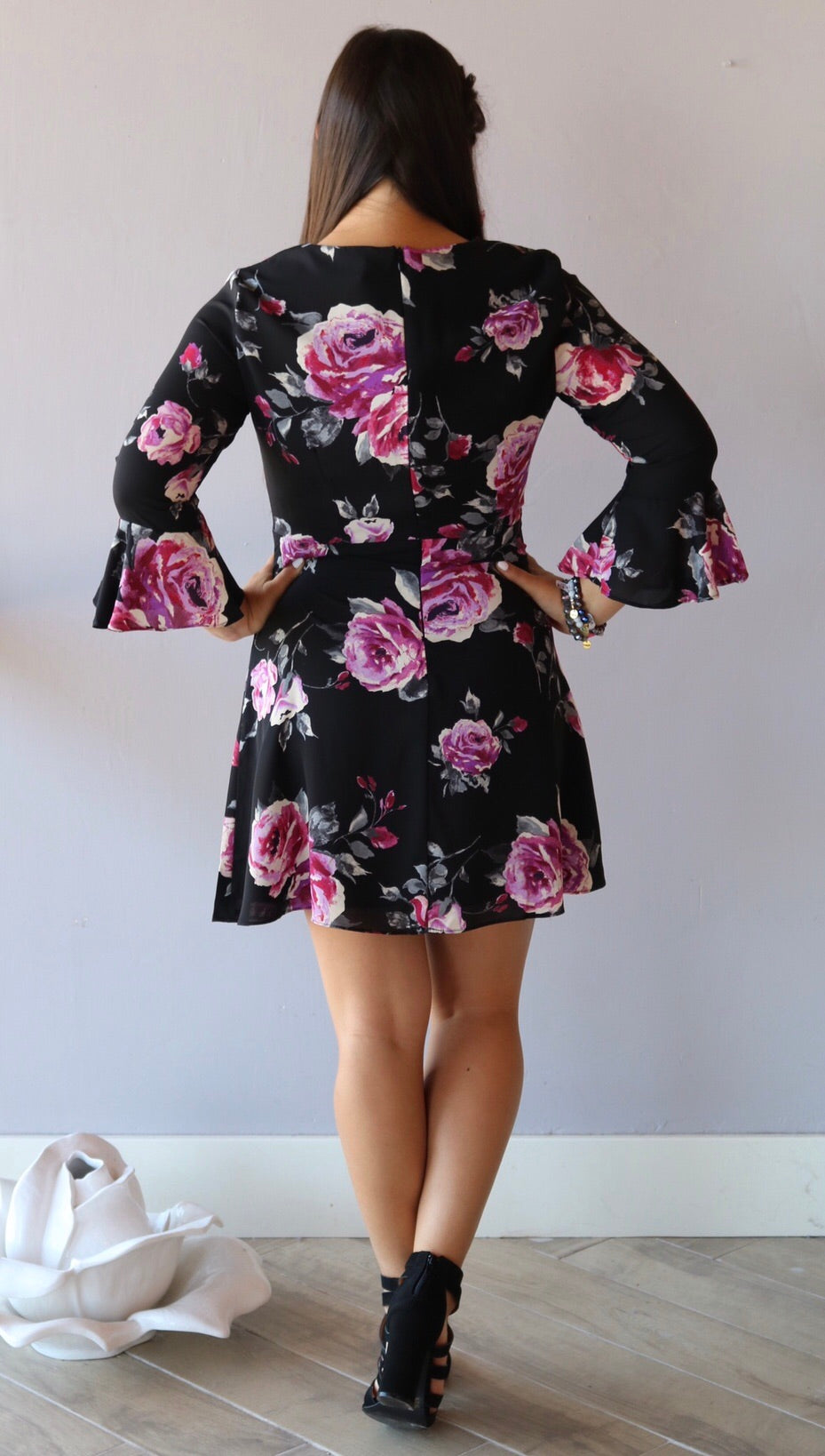 INFLUENCE Floral 3/4 BellSleeve Fit & Flare Dress