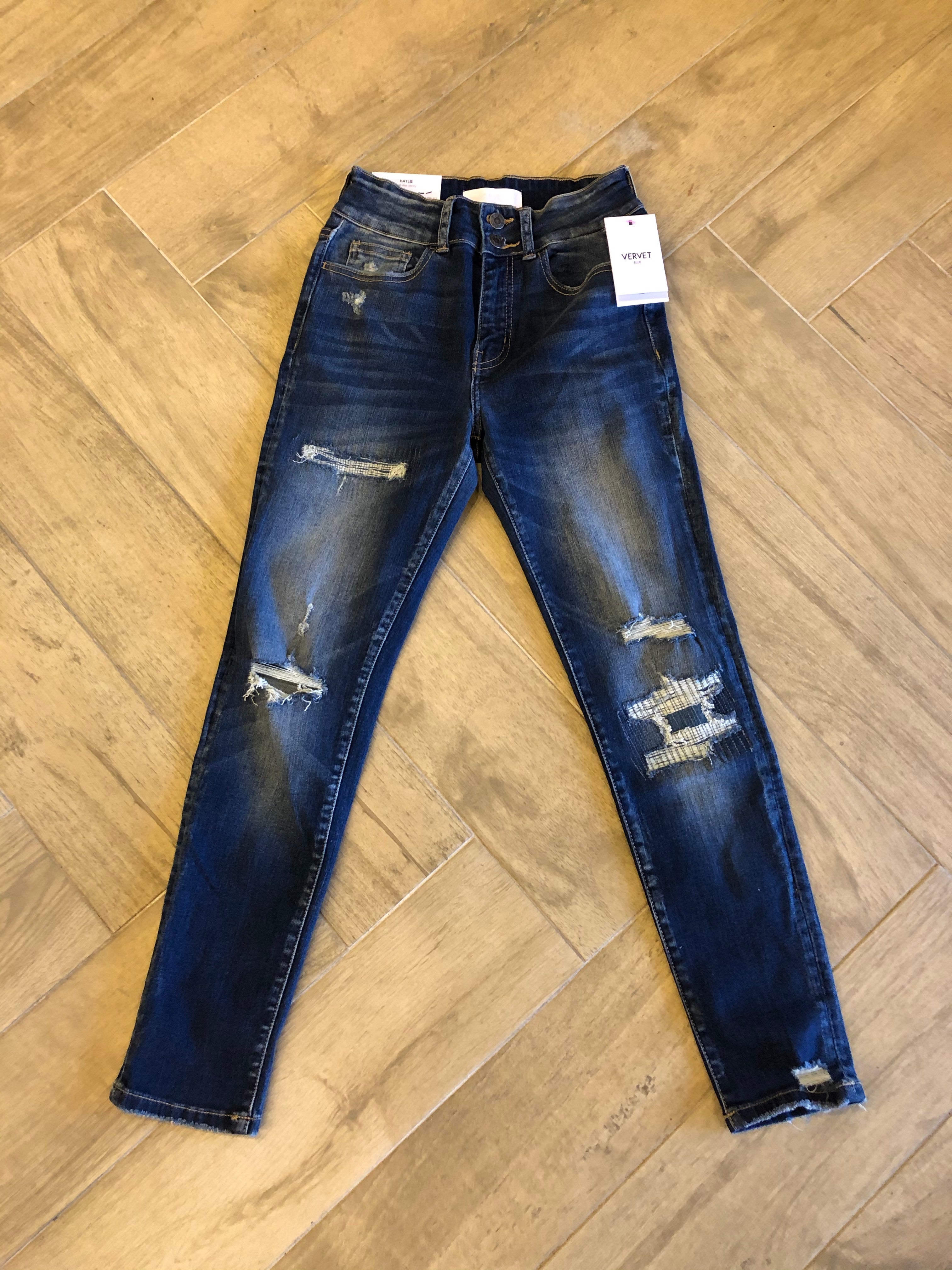 VERVET HiRise BLUE FOUNTAIN Wide Web Patch Ankle Jean