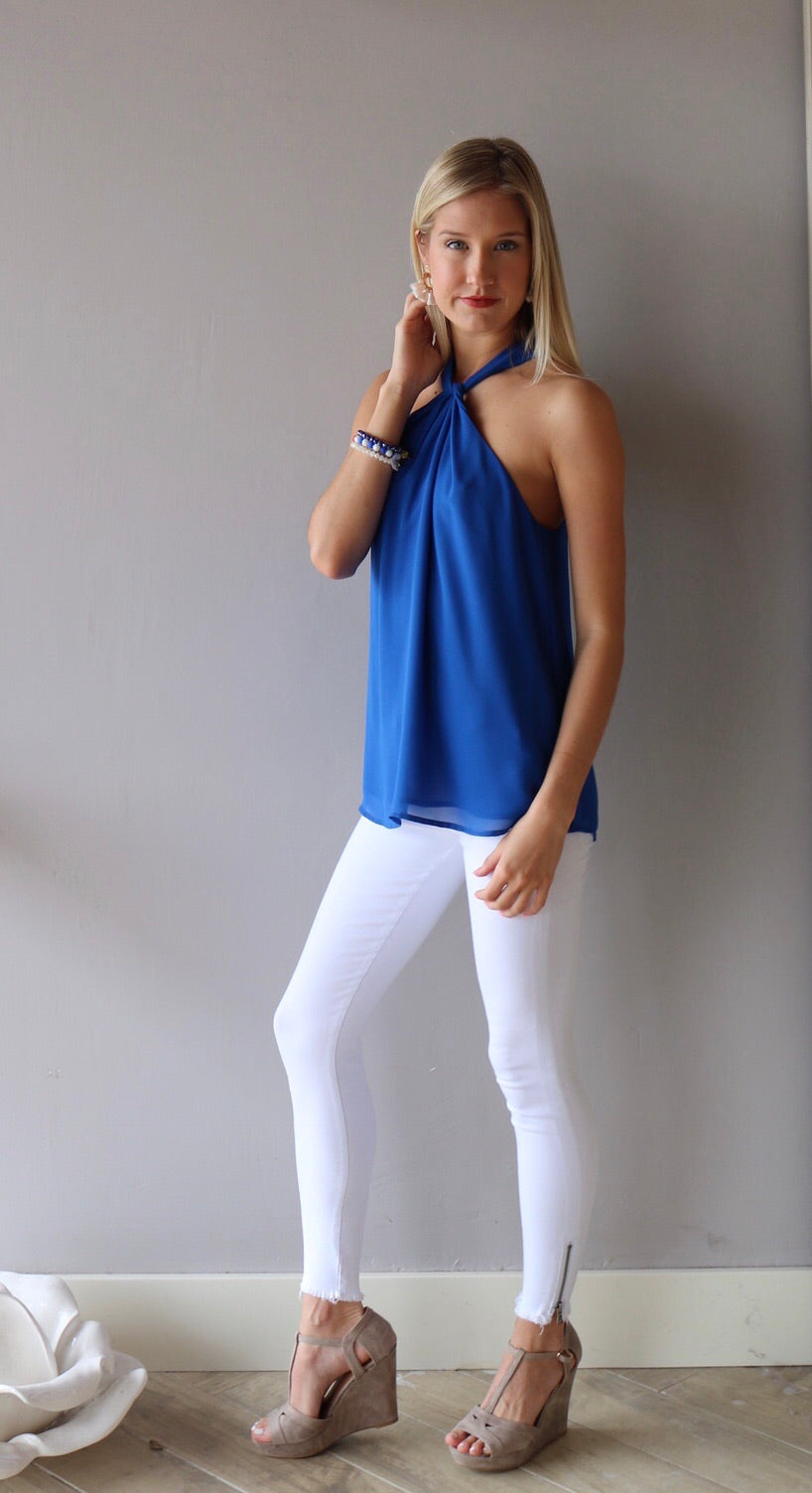 HI CLASS TwistFront Chiffon Halter Top