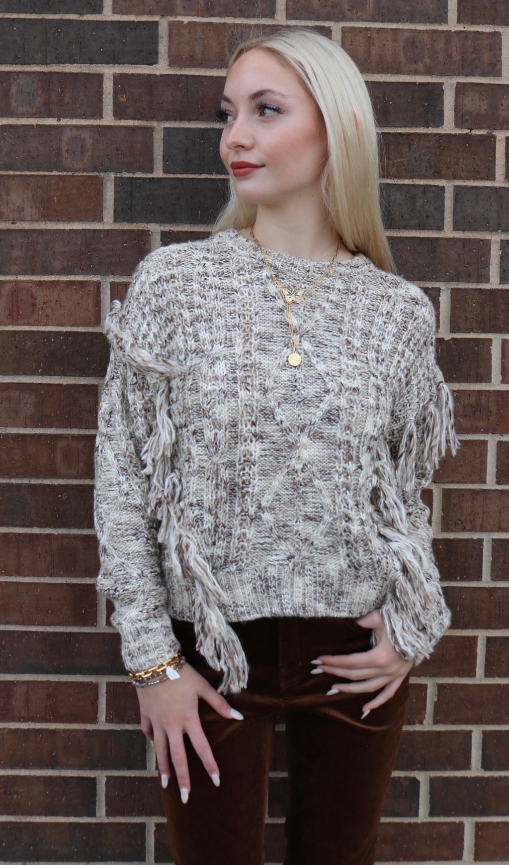 DEAR JOHN Fringe KYNLEE CrewNeck Sweater