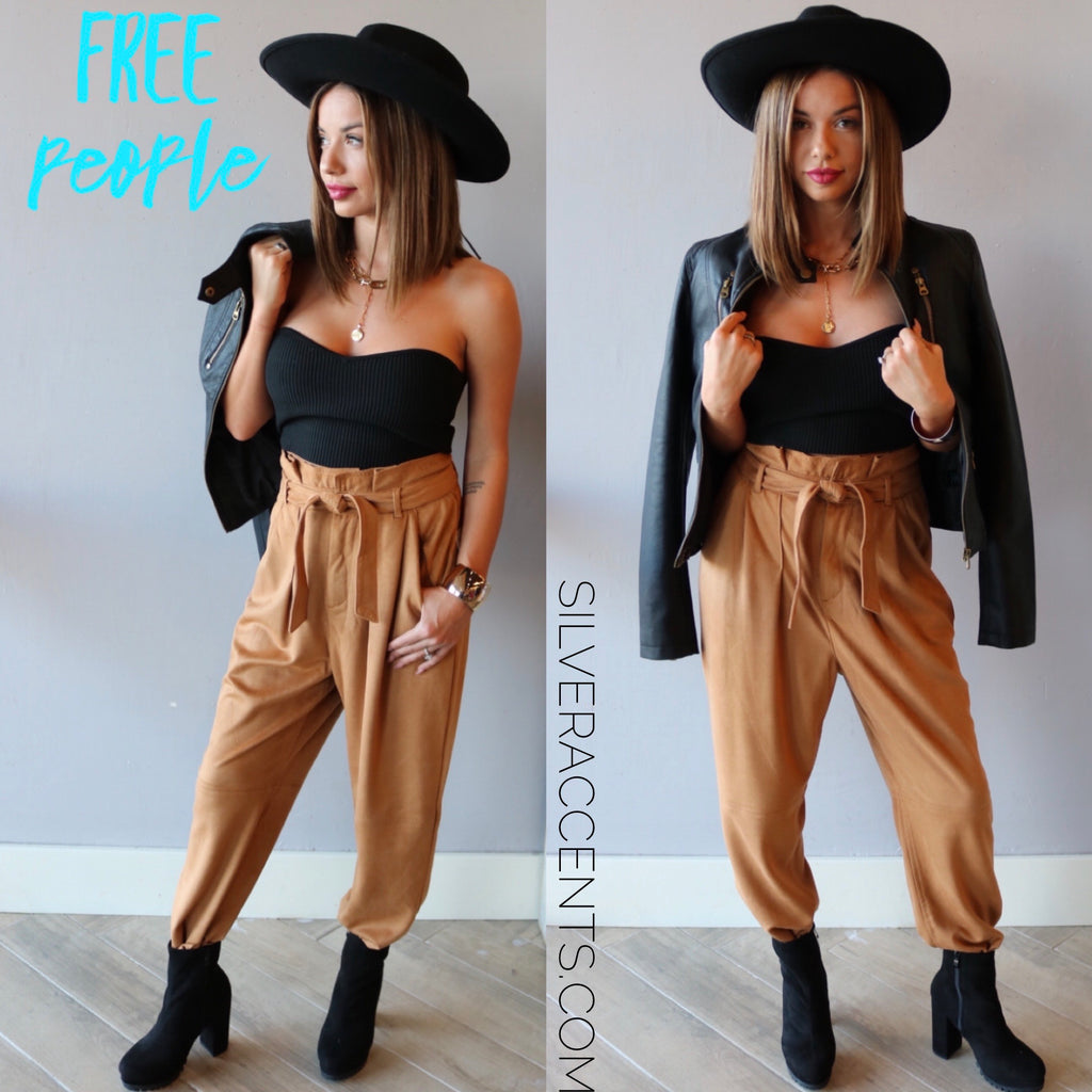 FREE PEOPLE VeganSuede NIGHTFALL PaperBag TieWaist Pant
