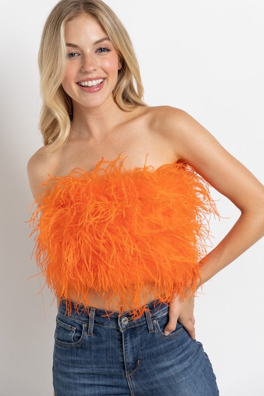*PICKENS Feather Strapless Top