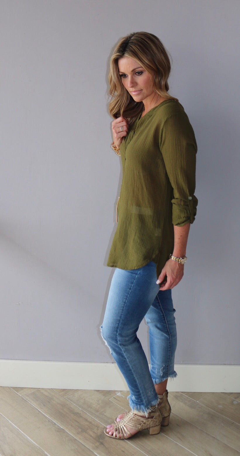 BOBI Gauze VINEYARD RollSleeve Tunic Top