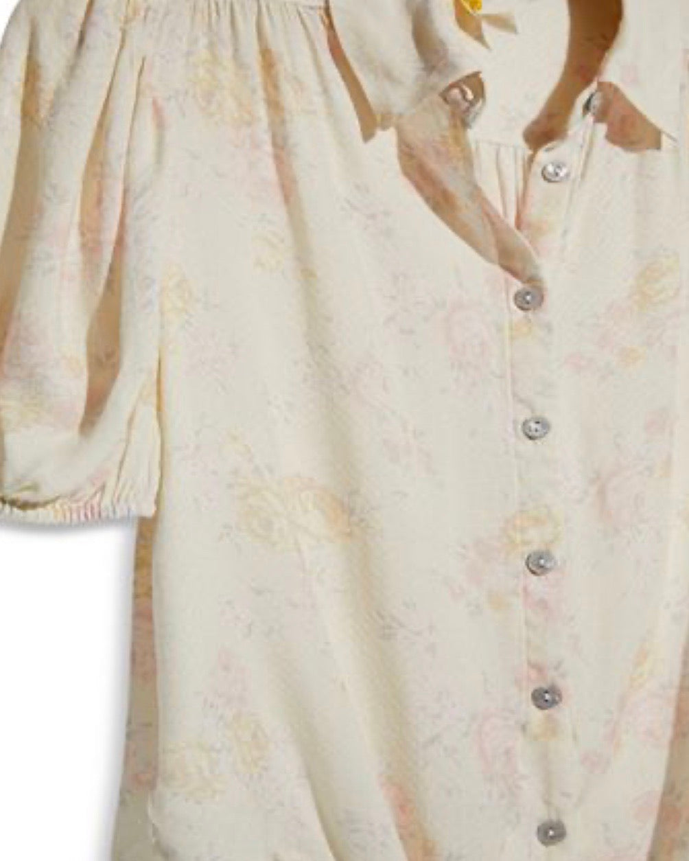 FREE PEOPLE Ivory CELIA Floral Print ButtonDown TieFront Top