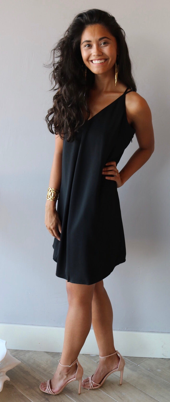 ABOVE THE CUT Lasercut Back Strappy Chiffon Shift Dress